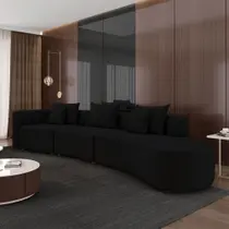 Sofá Curvo Decorativo Kimiko 427Cm 6 Lugares Sala de Estar com Chaise Veludo Preto G52 - Gran Belo Sofá Curvo Decorativo Kimiko 427Cm 6 Lugares Sala de Estar com Chaise Veludo Preto G52 - Gran Belo