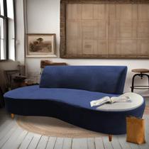 Sofá Curvo Living Premium 3 Lugares Suede Azul Marinho Com Apoio Lateral MDF Marmorizado - Ahazzo Móveis