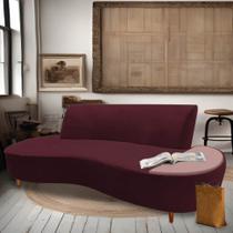 Sofá Curvo Living Premium 3 Lugares Suede Bordô Com Apoio Lateral MDF Rosa - Ahazzo Móveis