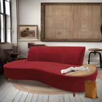 Sofá Curvo Living Premium 3 Lugares Suede Vermelho Com Apoio Lateral MDF Rústico - Ahazzo Móveis