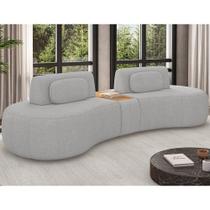 Sofá Curvo Modulado Retrátil 285cm Hyun Linho Cinza Claro - Sallar Home