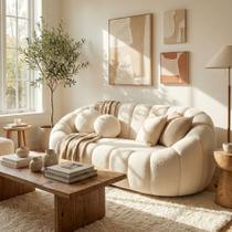 Sofá Curvo Orgânico Confortável Concha Bouclê Bege - Montanari s Decor Sofá Curvo Orgânico Confortável Concha Bouclê Bege - Montanari s Decor