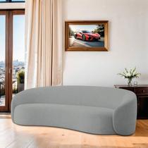 Sofá Curvo Orgânico Sala Recepção 3 Lugares Alemanha 200cm Bouclé Cinza