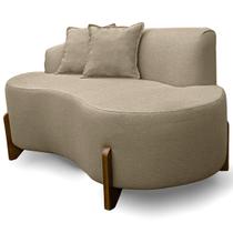 Sofá Curvo Pé de Madeira 2 Lugares Feijão Forma Orgânica Linho