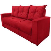 Sofá de 3 lugares almofadas soltas Smart seude liso Vermelho