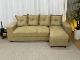 Sofá de 4 lugares com Chaise Espaçoso Barato cor Bege Areia