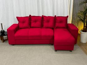 Sofá de 4 lugares com Chaise Espaçoso Barato Vermelho