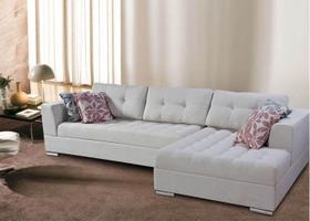 Sofa de 5 Lugares em L, Revestimento Sarja Branca - PIE001