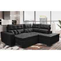 Sofá de Canto 2,60x2,36m Retrátil e Reclinável com Molas Cama inBox Platinum Direito Suede Preto Sofá de Canto 2,60x2,36m Retrátil e Reclinável com Molas Cama inBox Platinum Direito Suede Preto