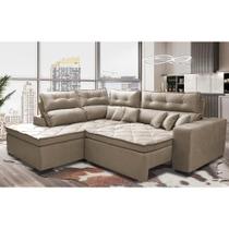Sofá de Canto 2,60x2,36m Retrátil e Reclinável com Molas Cama inBox Platinum Esquerdo Suede Bege Sofá de Canto 2,60x2,36m Retrátil e Reclinável com Molas Cama inBox Platinum Esquerdo Suede Bege