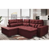 Sofá de Canto 2,60x2,36m Retrátil e Reclinável com Molas Cama inBox Platinum Esquerdo Suede Vinho Sofá de Canto 2,60x2,36m Retrátil e Reclinável com Molas Cama inBox Platinum Esquerdo Suede Vinho