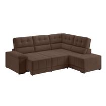 Sofá de Canto 3 Lugares Retrátil e Reclinável Firenze Suede Marrom - Besthouse