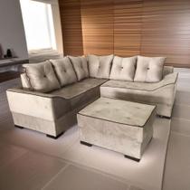 Sofá de Canto 3x2 Lugares Com Puff Inca Cinza Madri Design Estofados Sofá de Canto 3x2 Lugares Com Puff Inca Cinza Madri Design Estofados