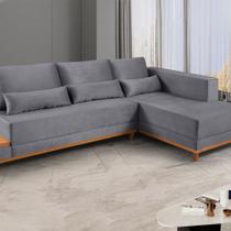 Sofá de Canto 4 Lugares com Chaise M-174 2,56m Molas Bonnel Almofadas Soltas Linho Estofados Martins - Martins Estofados Sofá de Canto 4 Lugares com Chaise M-174 2,56m Molas Bonnel Almofadas Soltas Linho Estofados Martins - Martins Estofados