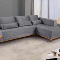 Sofá De Canto 4 Lugares Com Chaise M-174 Estofados Martins Grafite Sofá De Canto 4 Lugares Com Chaise M-174 Estofados Martins Grafite