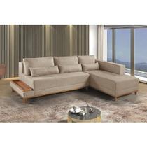 Sofá De Canto 4 Lugares Com Chaise M-174 Estofados Martins Linho Bege Sofá De Canto 4 Lugares Com Chaise M-174 Estofados Martins Linho Bege