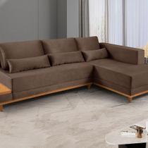 Sofá De Canto 4 Lugares Com Chaise M-174 Estofados Martins Marrom Sofá De Canto 4 Lugares Com Chaise M-174 Estofados Martins Marrom