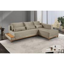 Sofá De Canto 4 Lugares Com Chaise M-174 Estofados Martins Veludo Bege Sofá De Canto 4 Lugares Com Chaise M-174 Estofados Martins Veludo Bege