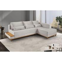 Sofá De Canto 4 Lugares Com Chaise M-174 Estofados Martins Veludo Creme Sofá De Canto 4 Lugares Com Chaise M-174 Estofados Martins Veludo Creme