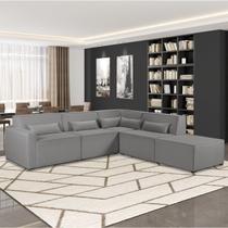 Sofá de Canto 4 Lugares com Puff 284cm Linho Lutz Yescasa Cinza Sofá de Canto 4 Lugares com Puff 284cm Linho Lutz Yescasa Cinza