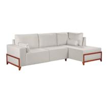 Sofá De Canto 4 Lugares Living Fixo Com Chaise Molas Bonnel Linho Creme