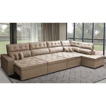 Sofá de Canto 4,80x2,36m Retrátil e Reclinável com Molas Cama inBox Platinum Direito Suede Bege Sofá de Canto 4,80x2,36m Retrátil e Reclinável com Molas Cama inBox Platinum Direito Suede Bege
