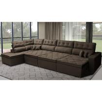Sofá de Canto 4,80x2,36m Retrátil e Reclinável com Molas Cama inBox Platinum Esquerdo Suede Café Sofá de Canto 4,80x2,36m Retrátil e Reclinável com Molas Cama inBox Platinum Esquerdo Suede Café