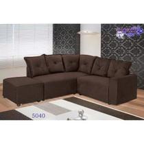 Sofá de Canto 5 Lugares 5040 com Puff Grande de Tecido Suede 195cm x 185cm