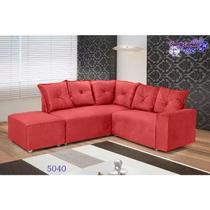 Sofá de Canto 5 Lugares 5040 com Puff Grande de Tecido Suede 195cm x 185cm