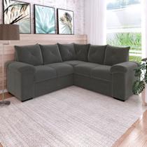 Sofá De Canto 5 Lugares Cannes Veludo Cinza Mamflex Sofá De Canto 5 Lugares Cannes Veludo Cinza Mamflex