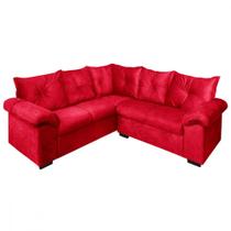 Sofá de Canto 5 Lugares Cannes Veludo Vermelho MamFlex Sofá de Canto 5 Lugares Cannes Veludo Vermelho MamFlex