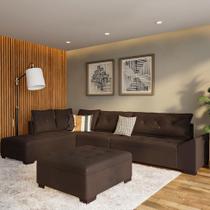 Sofá de Canto 5 Lugares com Chaise Esquerdo Urupema Suede Café