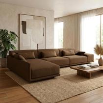 Sofá de Canto 5 Lugares com Chaise Lado Esquerdo em Sarja 336x196cm Marrom Sofá de Canto 5 Lugares com Chaise Lado Esquerdo em Sarja 336x196cm Marrom