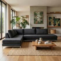 Sofá de Canto 5 Lugares com Chaise Lado Esquerdo em Veludo 293x200cm Preto Sofá de Canto 5 Lugares com Chaise Lado Esquerdo em Veludo 293x200cm Preto