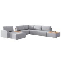 Sofá de Canto 5 lugares com Chaise Modular Moderno Premium Veludo Cinza Claro Agatha