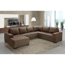 Sofá de Canto 5 Lugares Com Chaise Patrícia Suede Marrom