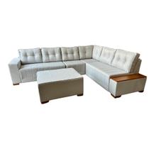 Sofá de Canto 5 Lugares com Puff Malibu Linho Bege