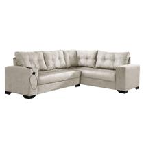 Sofá de Canto 5 Lugares Dijon com Entrada USB Suede Areia