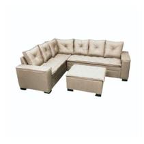 Sofá de Canto 5 Lugares Florença com Puff de Tecido Linho 190cm x 250cm Sofá de Canto 5 Lugares Florença com Puff de Tecido Linho 190cm x 250cm