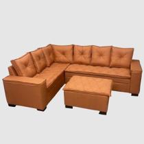 Sofá de Canto 5 Lugares Florença com Puff de Tecido Linho 190cm x 250cm Sofá de Canto 5 Lugares Florença com Puff de Tecido Linho 190cm x 250cm