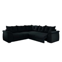 Sofá de Canto 5 Lugares Retrátil Qatar Suede Preto - SELMER ESTOFADOS