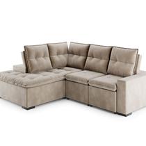 Sofá de Canto 5 Lugares Stela 280cm Suede Bege Sofá de Canto 5 Lugares Stela 280cm Suede Bege