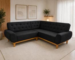 Sofá de Canto 5 Lugares Suede Linha Preto