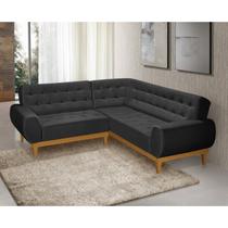 Sofá de Canto 5 Lugares Suede Preto Linha