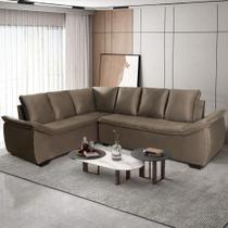 Sofá De Canto 6 Lugares Alphaville Siena Móveis Veludo Elefante Tabaco