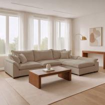 Sofá de Canto 6 Lugares Chaise Modulado 320cm com Base em Madeira Maciça Dominique Yescasa Bege Sofá de Canto 6 Lugares Chaise Modulado 320cm com Base em Madeira Maciça Dominique Yescasa Bege