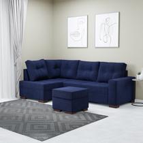 Sofá de Canto 6 Lugares com Chaise 2,38m Industrial Suede Azul Gávea