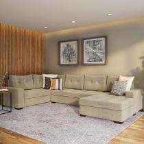 Sofá de Canto 6 Lugares com Chaise Direito Lilles Suede Animale Cinza