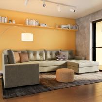 Sofá de Canto 6 Lugares com Chaise Direito Lyon Suede Animale Cinza