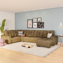 Sofá de Canto 6 Lugares com Chaise Direito Nice Suede Amassado Marrom